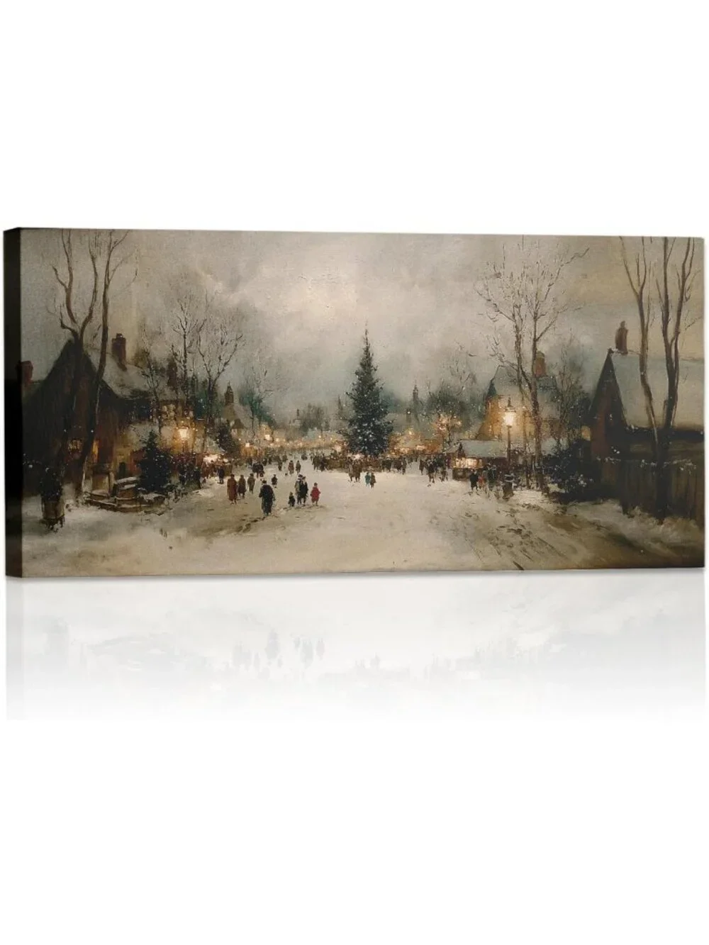 Rustic Farmhouse Vintage Winter Wall Art - Large Framed Canvas Decor, 40x20